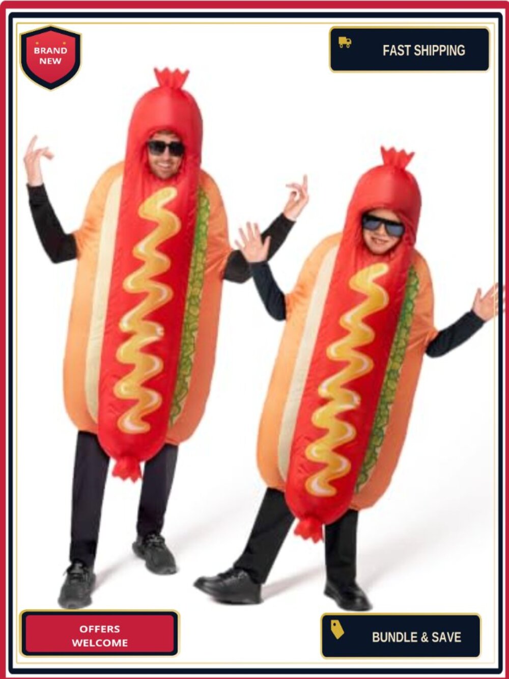 Inflatable Hotdog Costume Blow Up Suit for Halloween Food Themed Parties